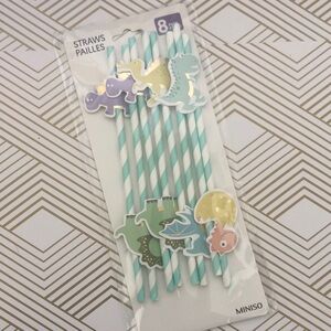 Dinosaur straws colorful white and mint